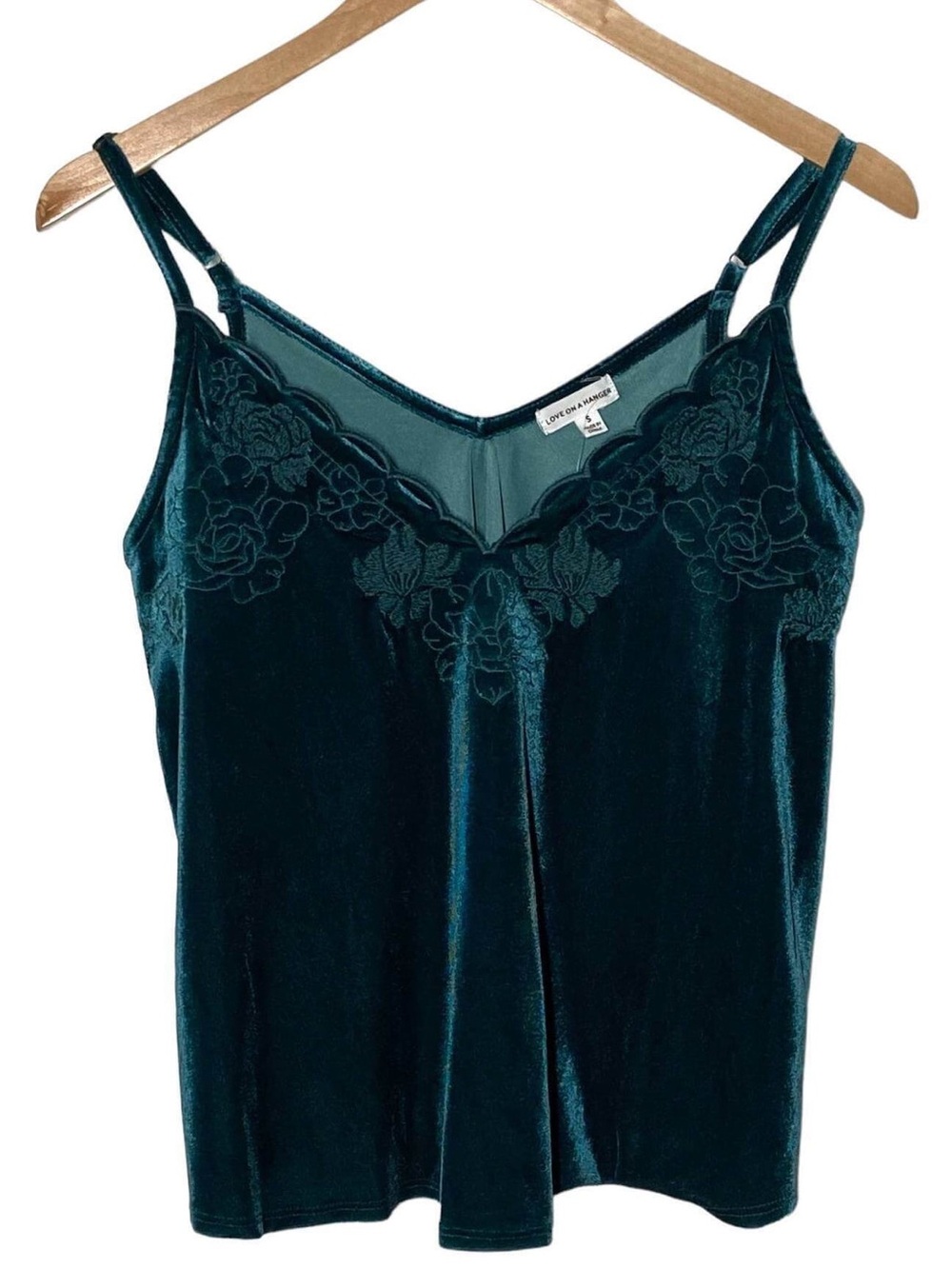 Love In A Hanger Y2K Style Dark Autumn Teal Embroidered Velvet Camisole Small
